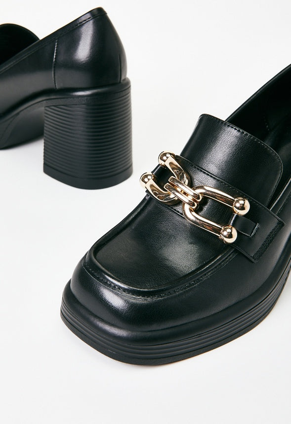 Daria Block Heeled Loafer Pump Black Caviar