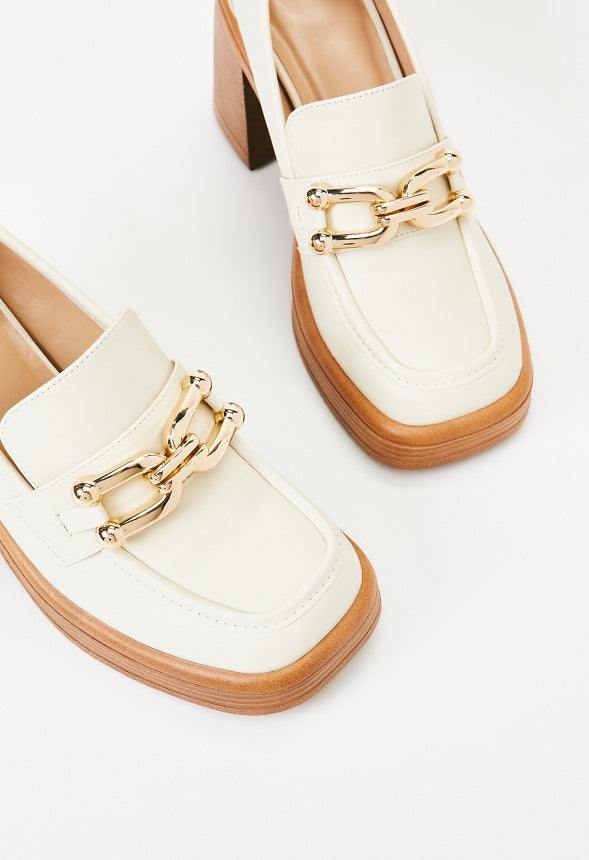 Daria Block Heeled Loafer Pump Birch
