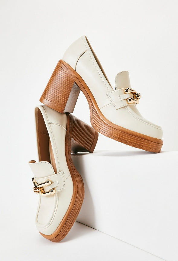 Daria Block Heeled Loafer Pump Birch
