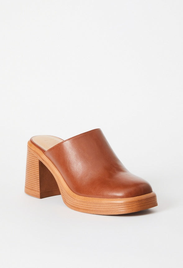 Bridget Block Heeled Mule Leather Brown