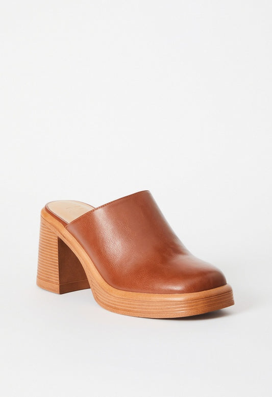 Bridget Block Heeled Mule Leather Brown