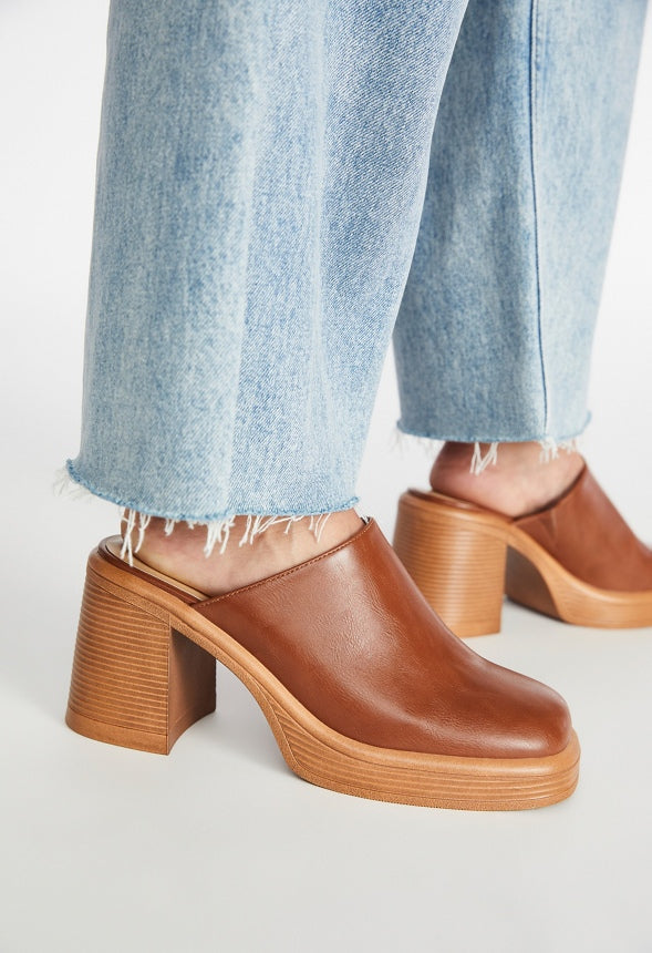 Bridget Block Heeled Mule Leather Brown