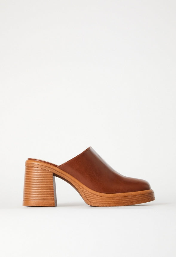 Bridget Block Heeled Mule Leather Brown