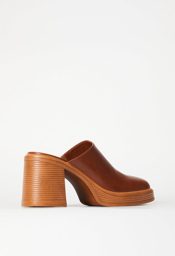 Bridget Block Heeled Mule Leather Brown