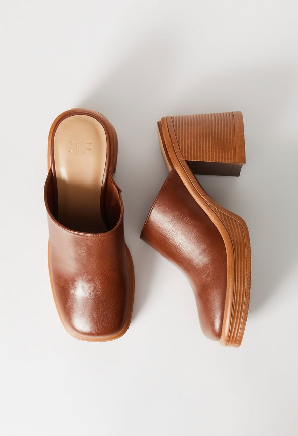 Bridget Block Heeled Mule Leather Brown