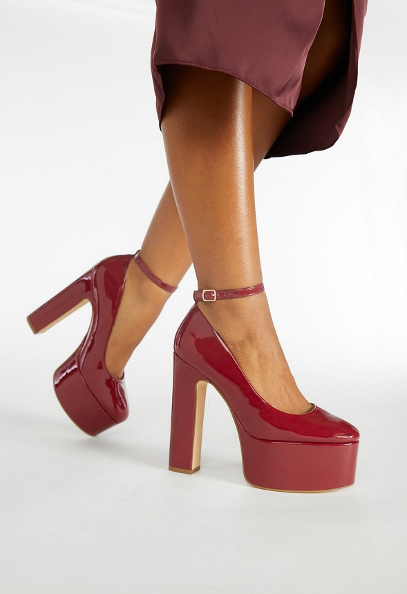 Eve Platform Ankle Strap Pump Biking Red