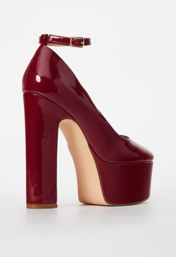 Eve Platform Ankle Strap Pump Biking Red