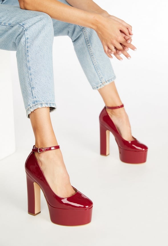 Eve Platform Ankle Strap Pump Biking Red