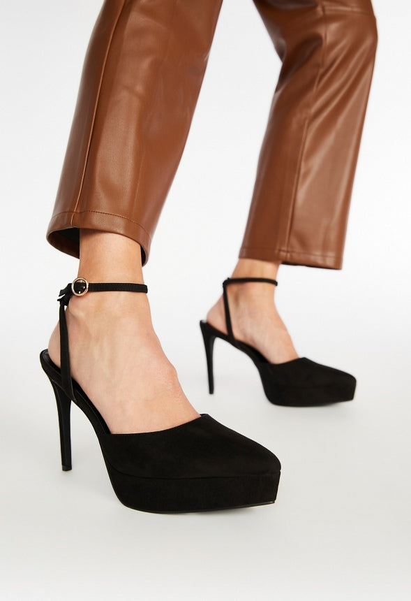 Yasmyn Ankle Strap Pump Black Caviar