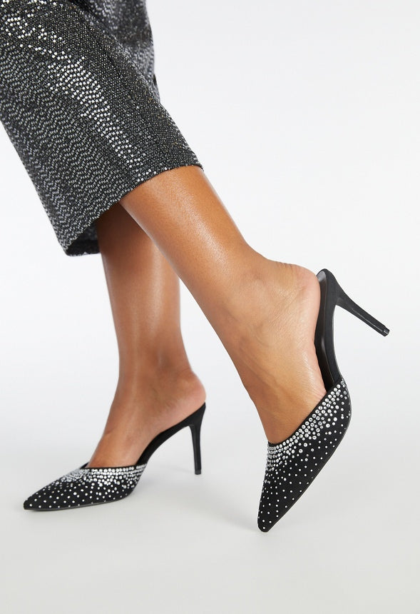 Enya Pointed Toe Pump Black/Silver Stones