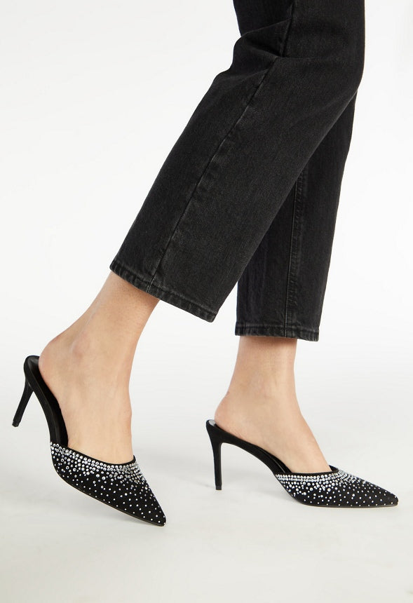 Enya Pointed Toe Pump Black/Silver Stones