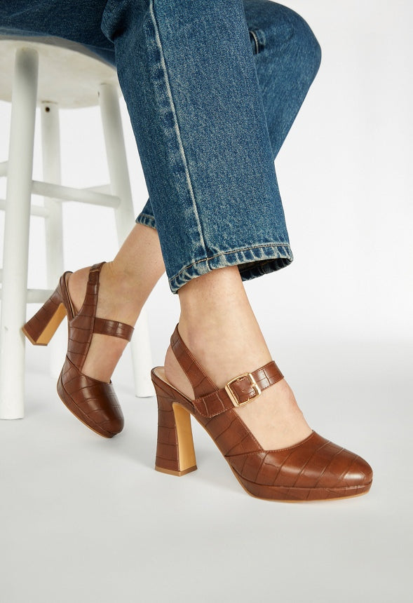 Penny Mary Jane Pump Leather Brown