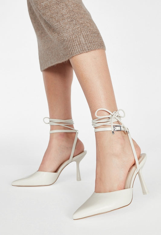 Amalia Ankle Wrap Pump Birch White