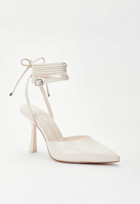 Amalia Ankle Wrap Pump Birch White