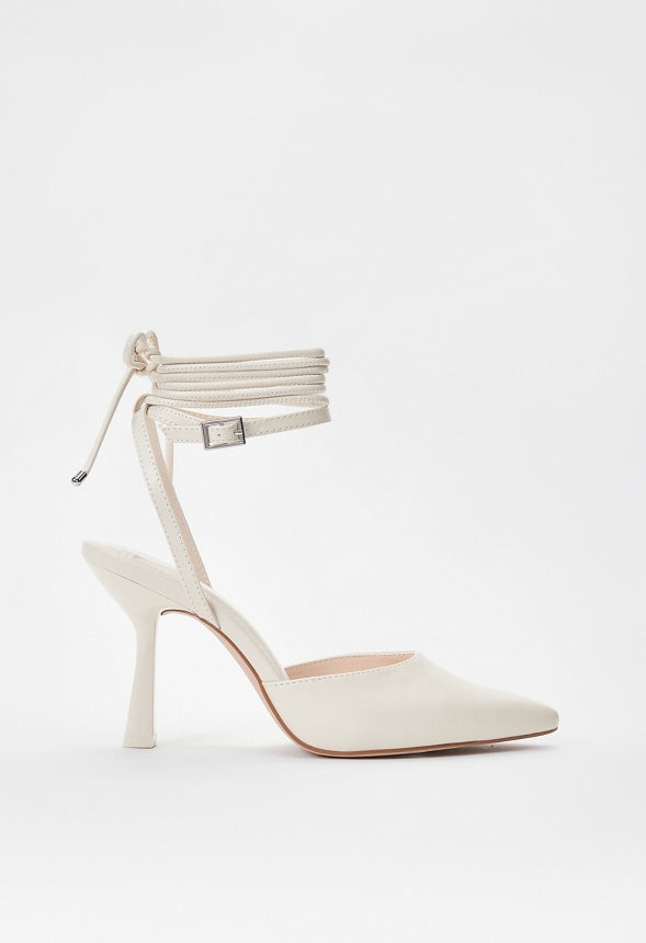 Amalia Ankle Wrap Pump Birch White