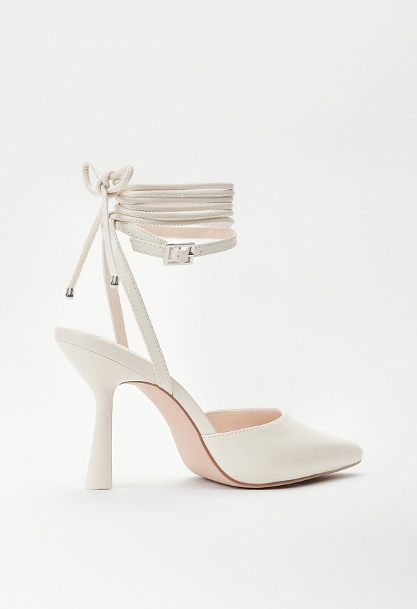 Amalia Ankle Wrap Pump Birch White