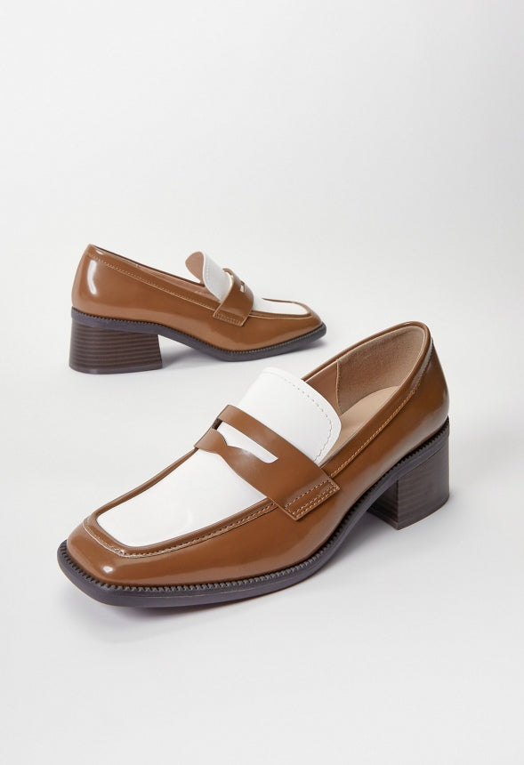 Hollis Loafer Pump Bright White/ Camel