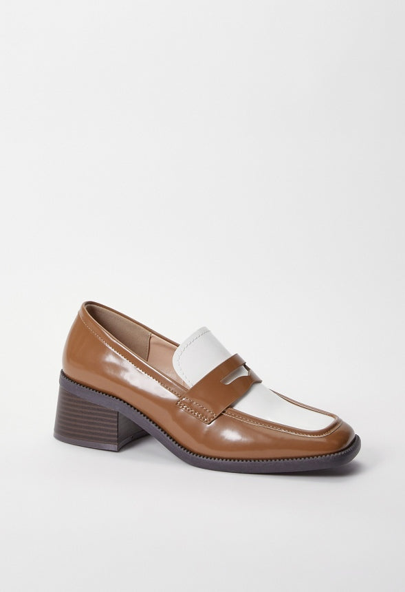 Hollis Loafer Pump Bright White/ Camel