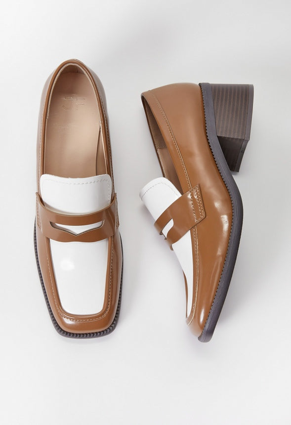 Hollis Loafer Pump Bright White/ Camel