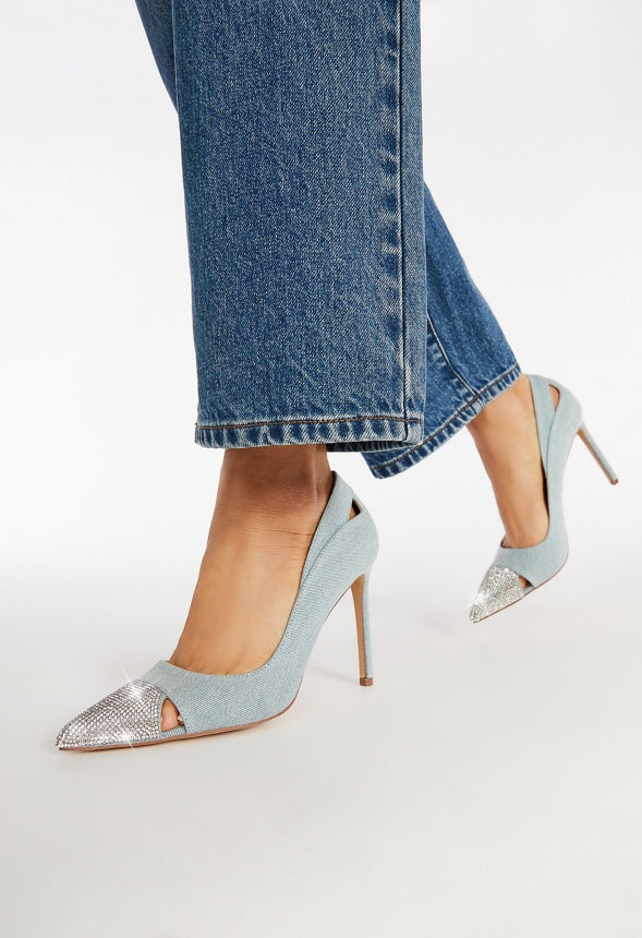 Zora Pointed Toe Pump Light Denim/ Clear