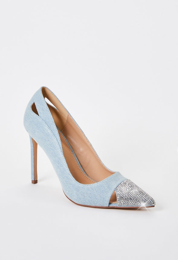 Zora Pointed Toe Pump Light Denim/ Clear