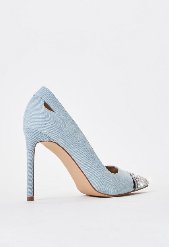 Zora Pointed Toe Pump Light Denim/ Clear
