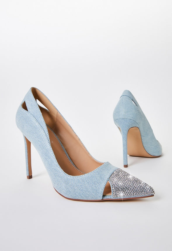 Zora Pointed Toe Pump Light Denim/ Clear