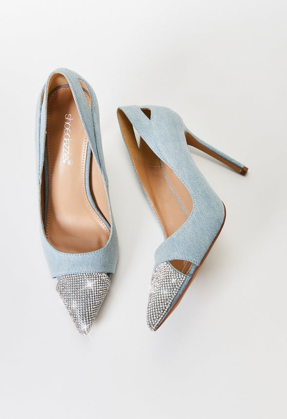 Zora Pointed Toe Pump Light Denim/ Clear