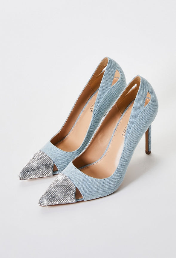 Zora Pointed Toe Pump Light Denim/ Clear