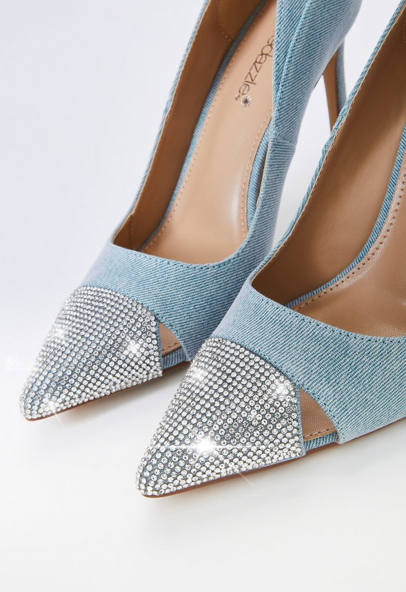 Zora Pointed Toe Pump Light Denim/ Clear