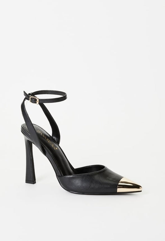 Elaina Ankle Strap Pump Black/ Gold
