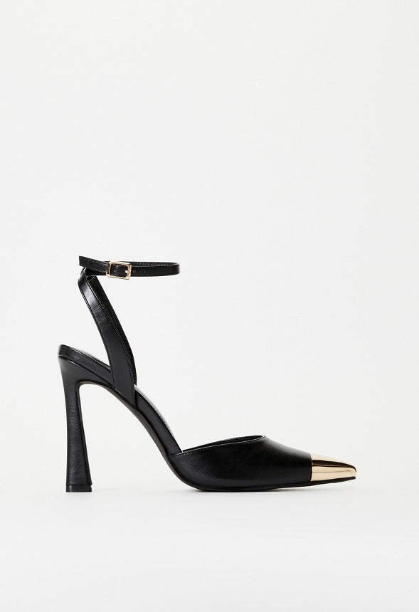 Elaina Ankle Strap Pump Black/ Gold