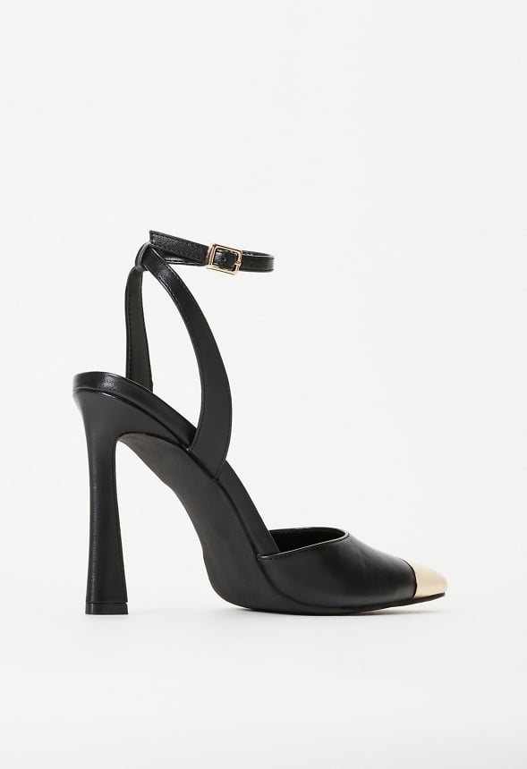 Elaina Ankle Strap Pump Black/ Gold