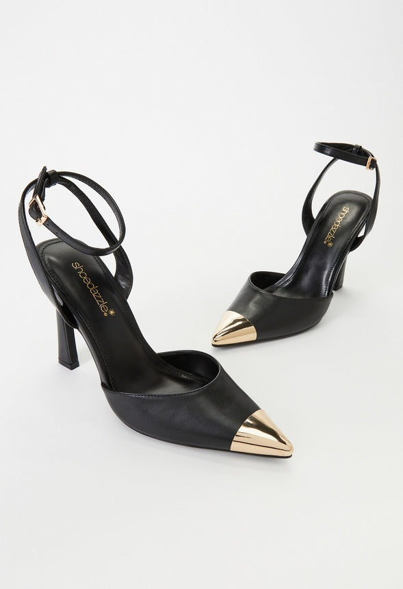Elaina Ankle Strap Pump Black/ Gold