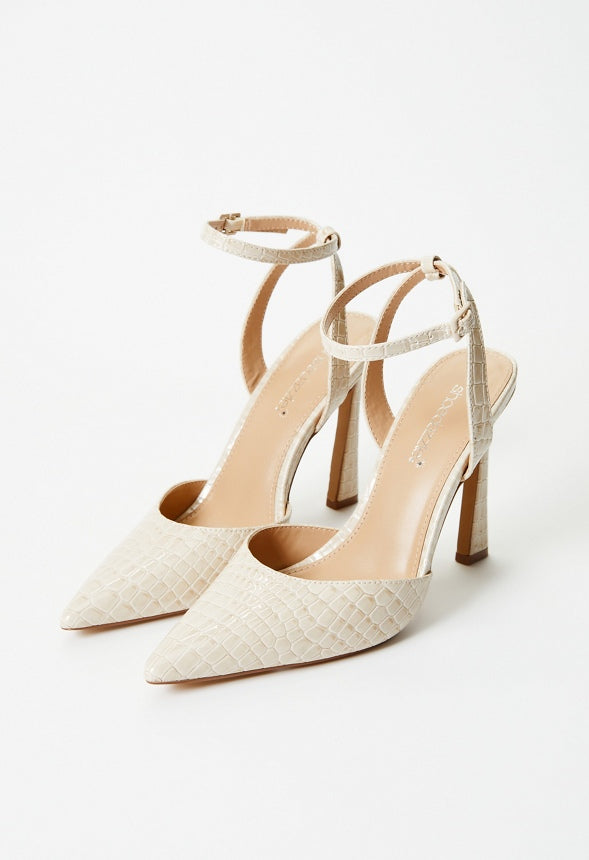 Elaina Ankle Strap Pump Birch White