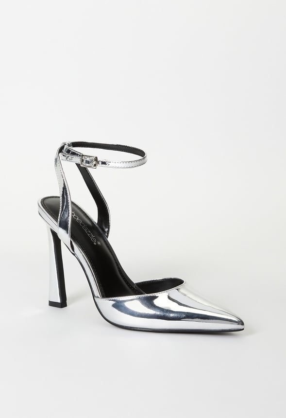 Elaina Ankle Strap Pump Bright Silver