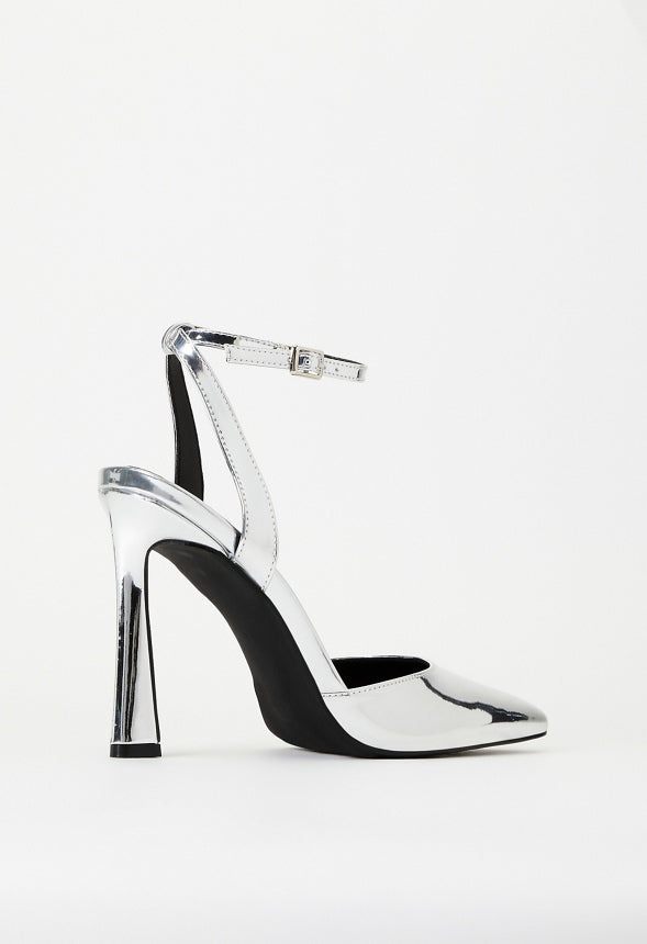 Elaina Ankle Strap Pump Bright Silver