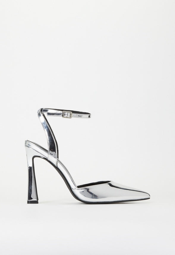 Elaina Ankle Strap Pump Bright Silver