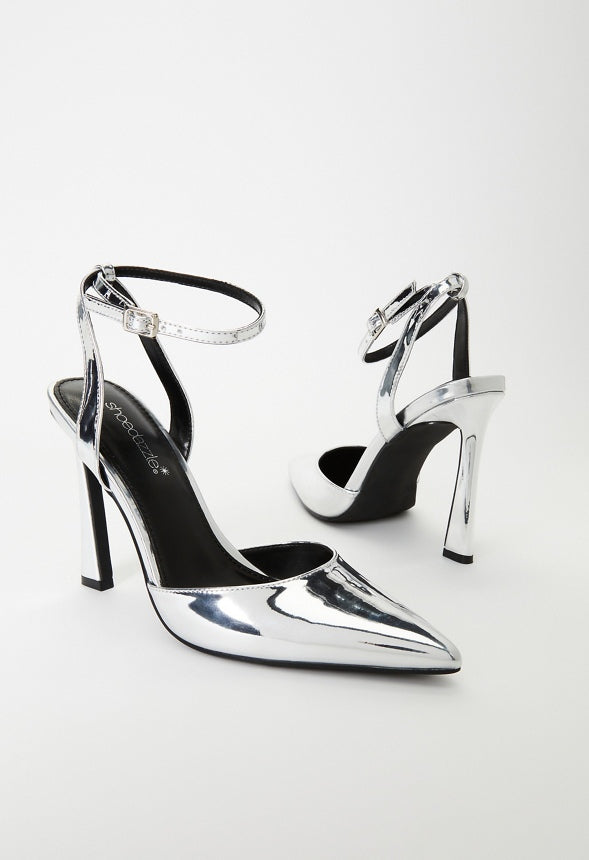 Elaina Ankle Strap Pump Bright Silver