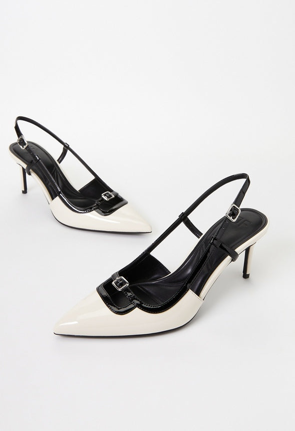 Dominique Slingback Pump Birch White/ Black