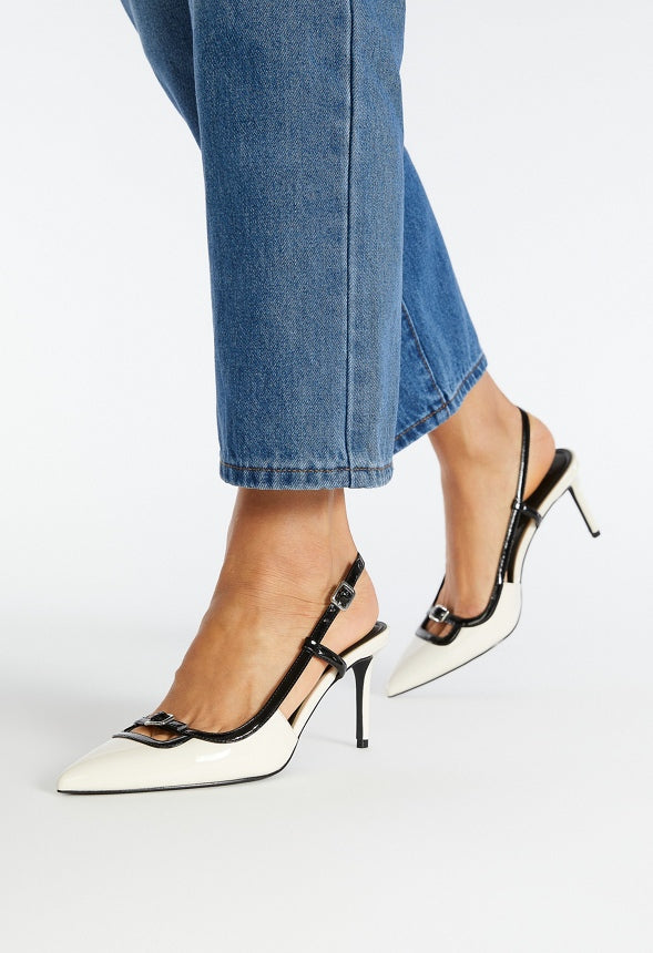 Dominique Slingback Pump Birch White/ Black