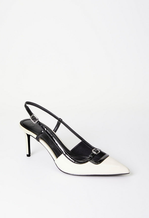 Dominique Slingback Pump Birch White/ Black
