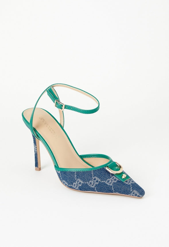 Sammi Ankle Strap Pump Bosphorus Green/ Denim