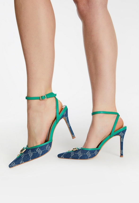 Sammi Ankle Strap Pump Bosphorus Green/ Denim
