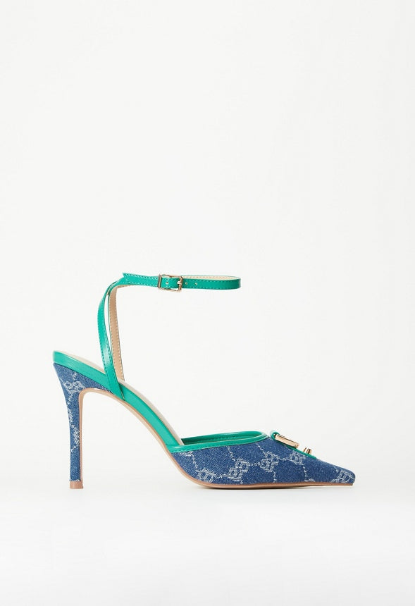 Sammi Ankle Strap Pump Bosphorus Green/ Denim