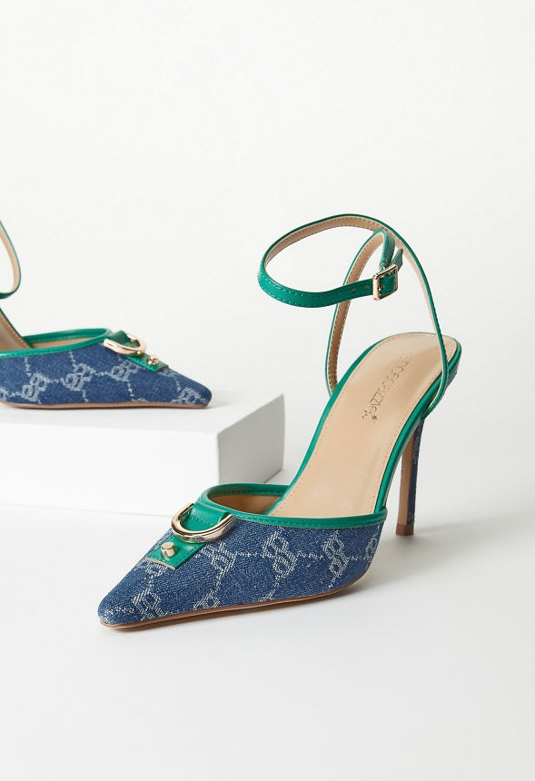 Sammi Ankle Strap Pump Bosphorus Green/ Denim