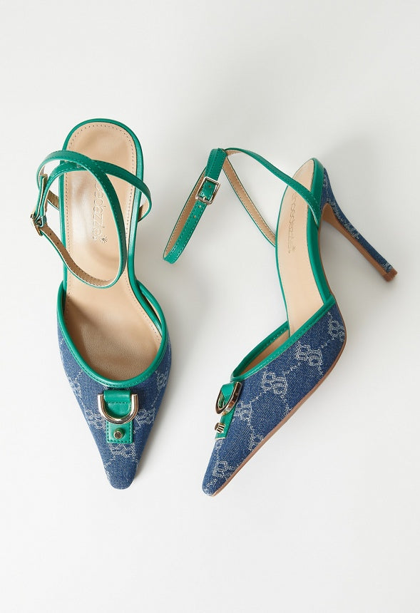 Sammi Ankle Strap Pump Bosphorus Green/ Denim