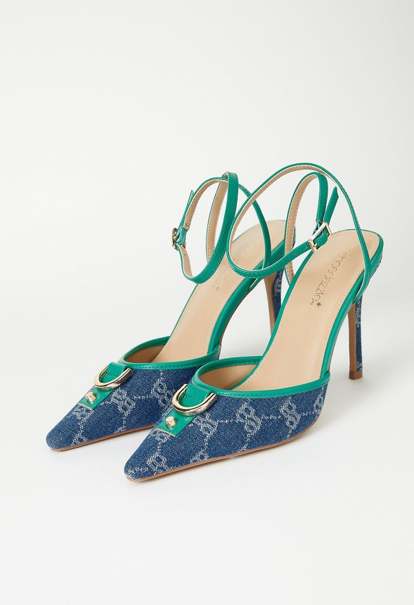 Sammi Ankle Strap Pump Bosphorus Green/ Denim