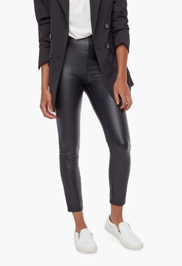 High Rise Faux Leather Leggings Black Caviar