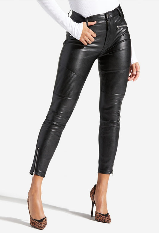FAUX LEATHER BIKER PANTS Black